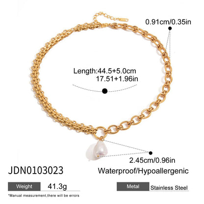 18K Gold Royal Pearl Pendant Dainty Chain Layered Necklace Set