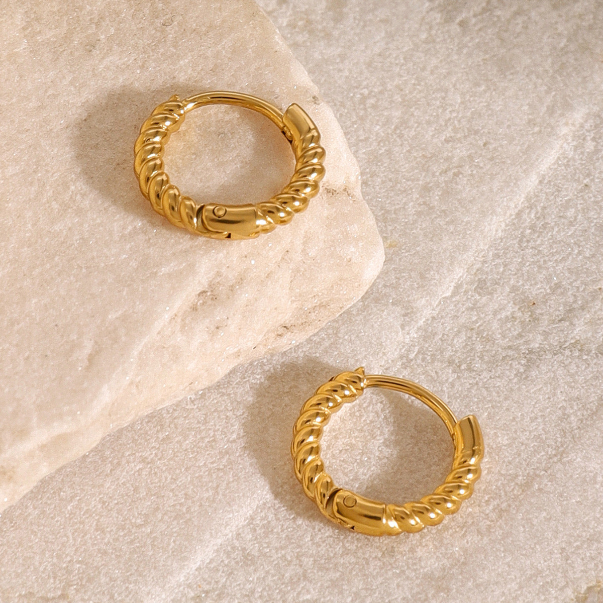 18K Gold Minimalist Twisted Small Hoop Huggie Earrings