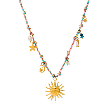 18K Gold Lavender Summer Sun Bow Chaim Layered Necklace Set