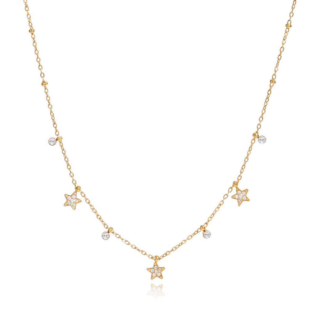 18K Gold Tempting Shimmer Heart Star Dainty Chain Necklace