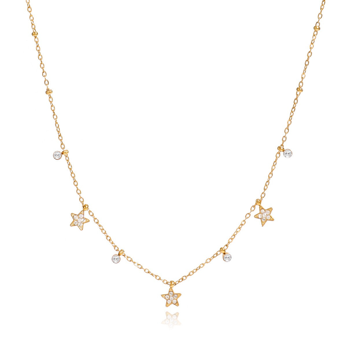 18K Gold Tempting Shimmer Heart Star Dainty Chain Necklace
