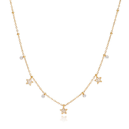 18K Gold Tempting Shimmer Heart Star Dainty Chain Necklace