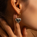 18K Gold Heart Dangle Huggie Earrings with Charm