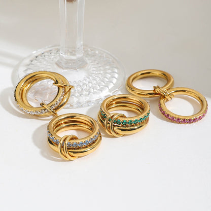 18K Gold Double Link Connected Stacking Pave Ring
