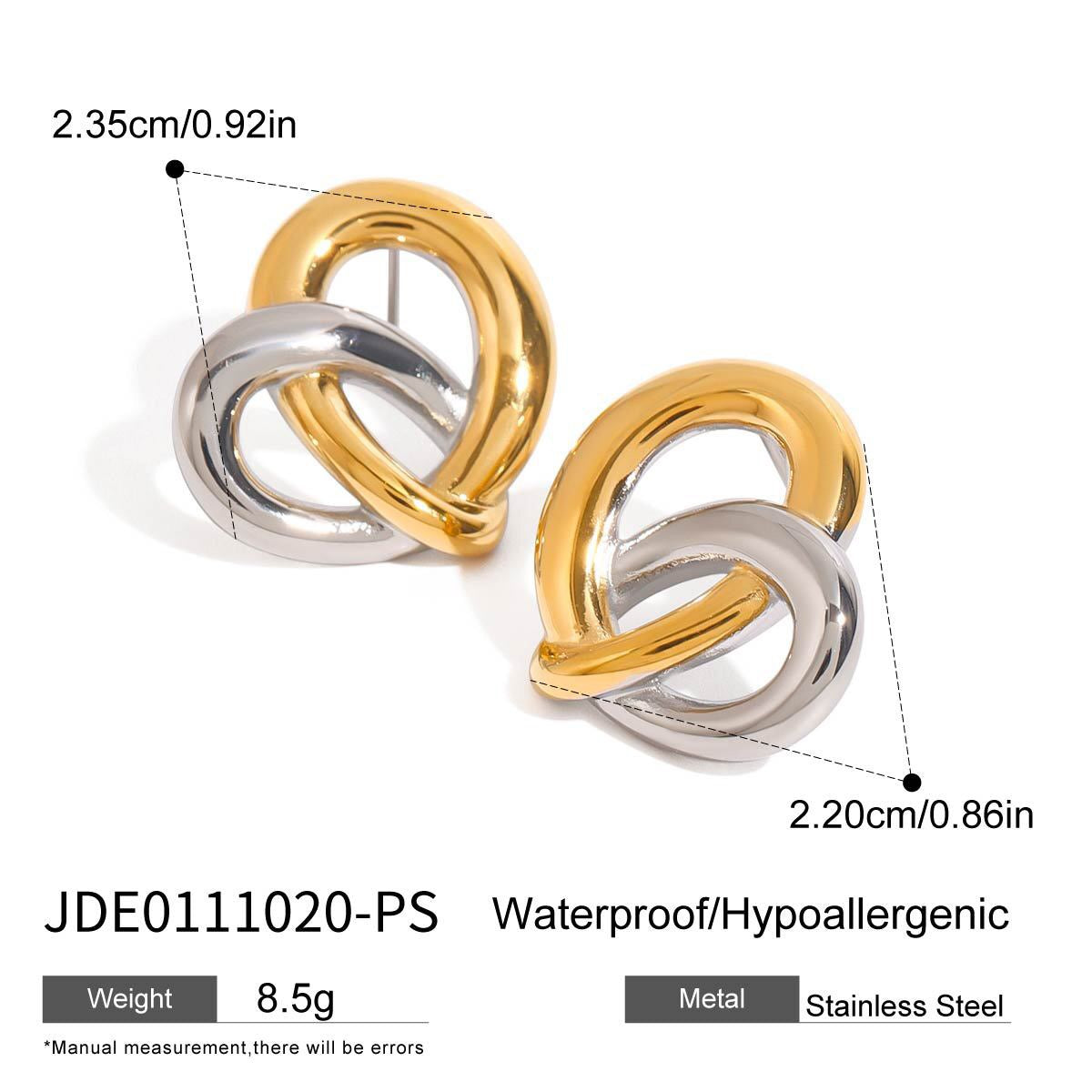 18K Gold and Silver Two Tone Pretzel Heart Statement Stud Earrings