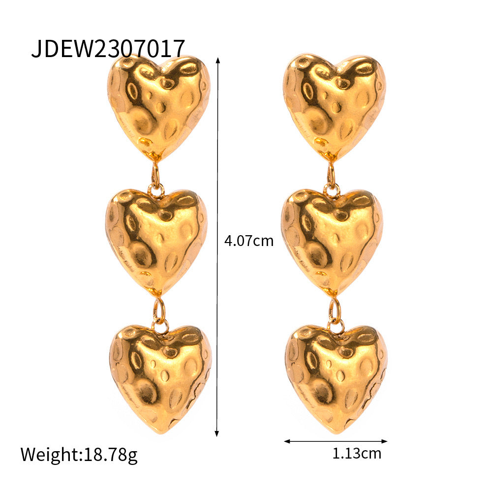 18K Gold Heart Drop Dangle Statement Earrings