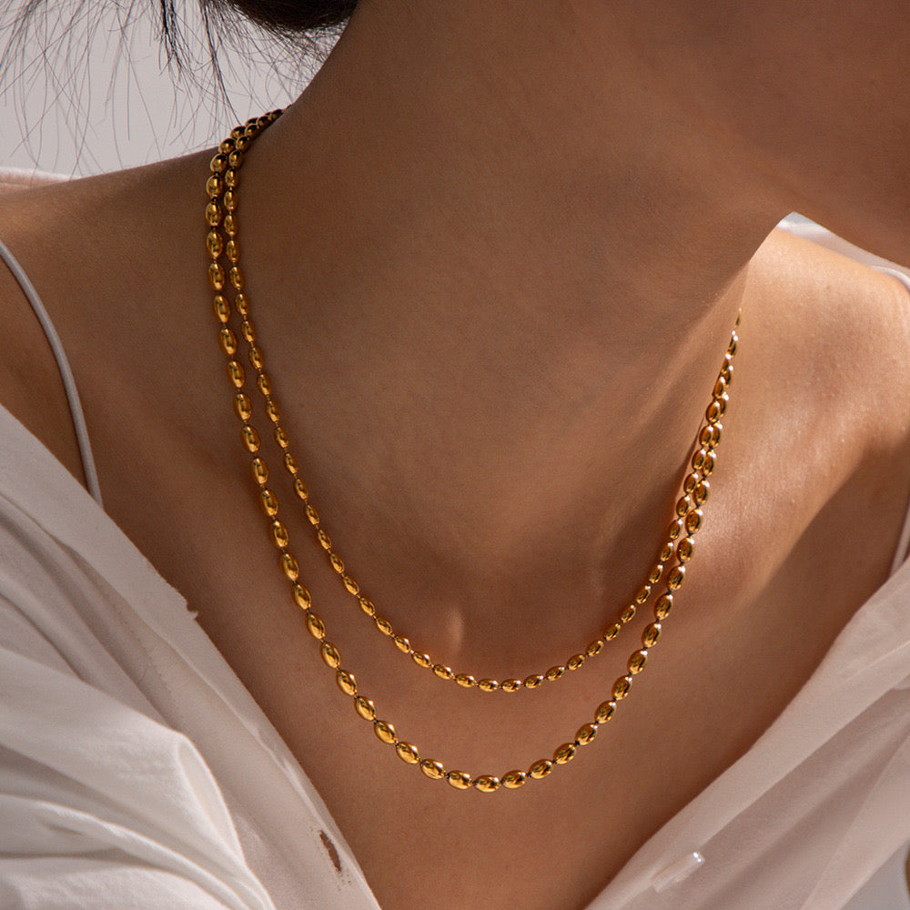 18K Gold Beaded Chain Layered Necklace