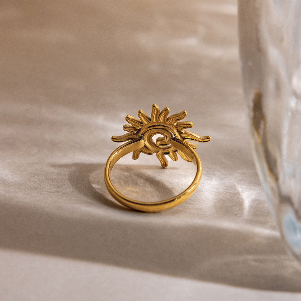 18K Gold Golden Spiral Sun Statement Ring