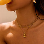 18K Gold Cute Gummy Bear Pendant Herringbone Snake Chain Layered Necklace