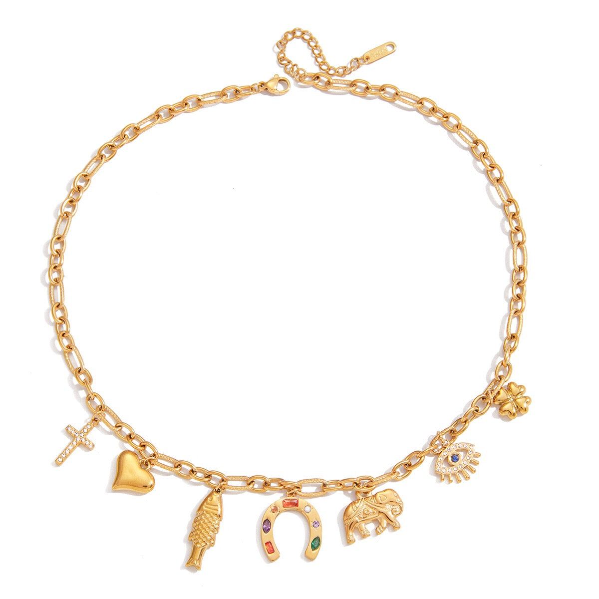 18K Gold Wicked Luck Horseshoe Clover Charm Necklace