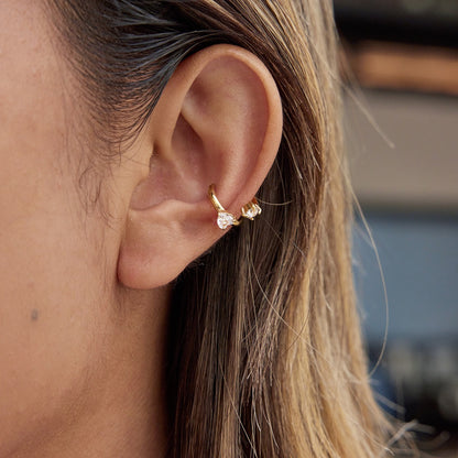 18K Gold Dazzle Huggie Dangle Earrings CZ Ear Cuffs Stack