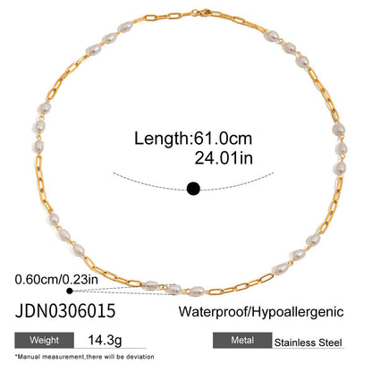 18K Gold Freshwater Pearl Long Chain Necklace