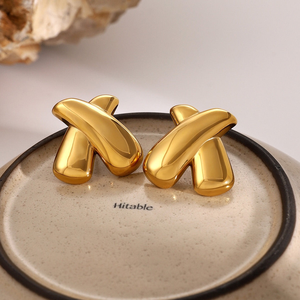 18K Gold Chunky X Statement Stud Earrings