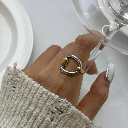 18K Gold and Silver Two Tone Geometric Statement Ring