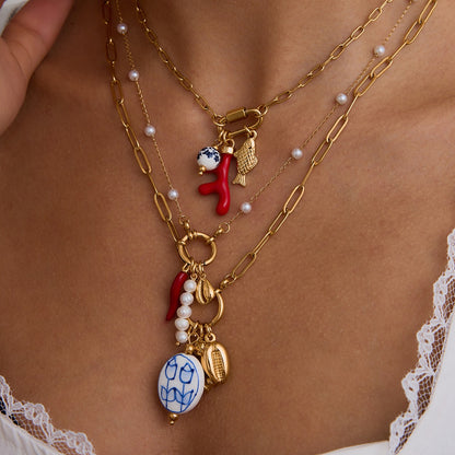 18K Gold Carabiner Paperclip Cuban Link Cable Chain Charm Necklace