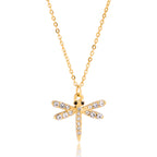 18K Gold Enchanted Garden Pave Dragonfly Ladybug Flower Dainty Pendant Necklace
