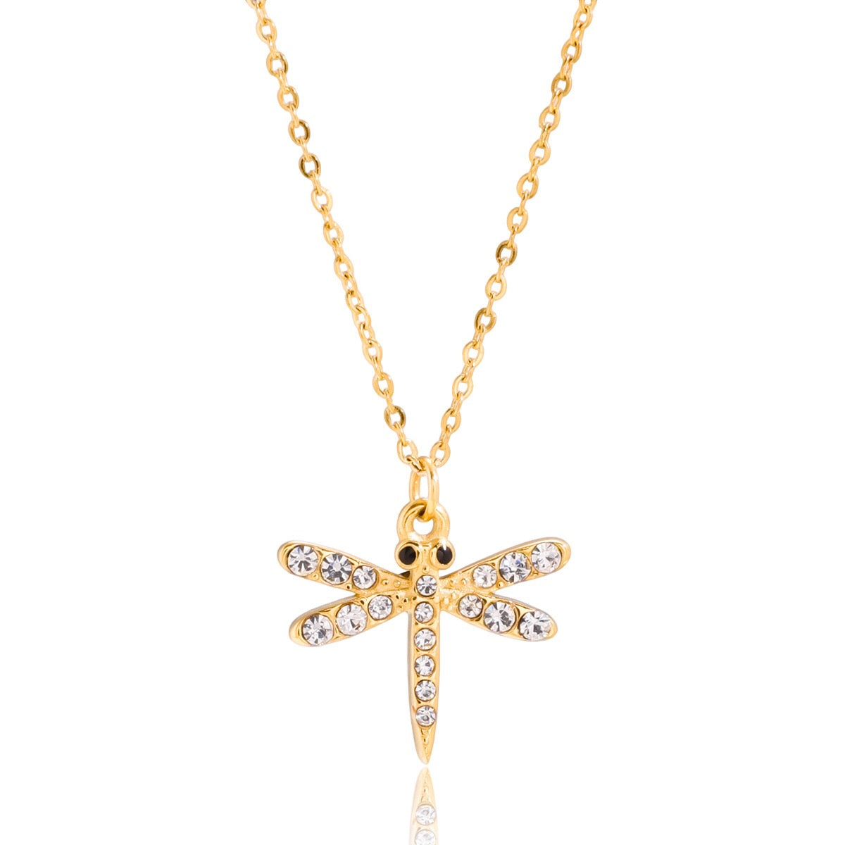 18K Gold Enchanted Garden Pave Dragonfly Ladybug Flower Dainty Pendant Necklace