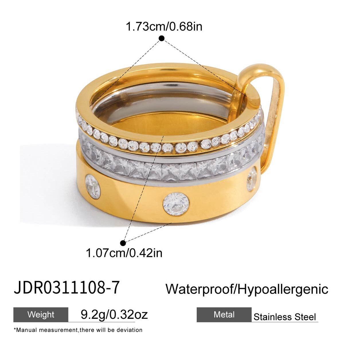 18K Gold and Silver Two Tone Noble Multiple Linked Eternity Spinelli Ring Stack