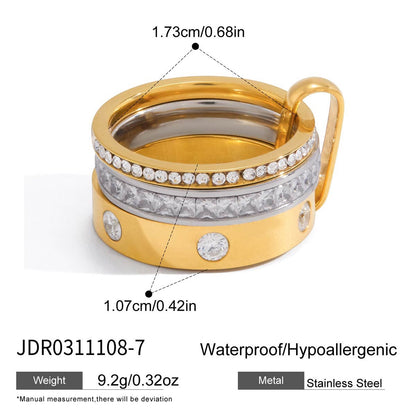 18K Gold and Silver Two Tone Noble Multiple Linked Eternity Spinelli Ring Stack