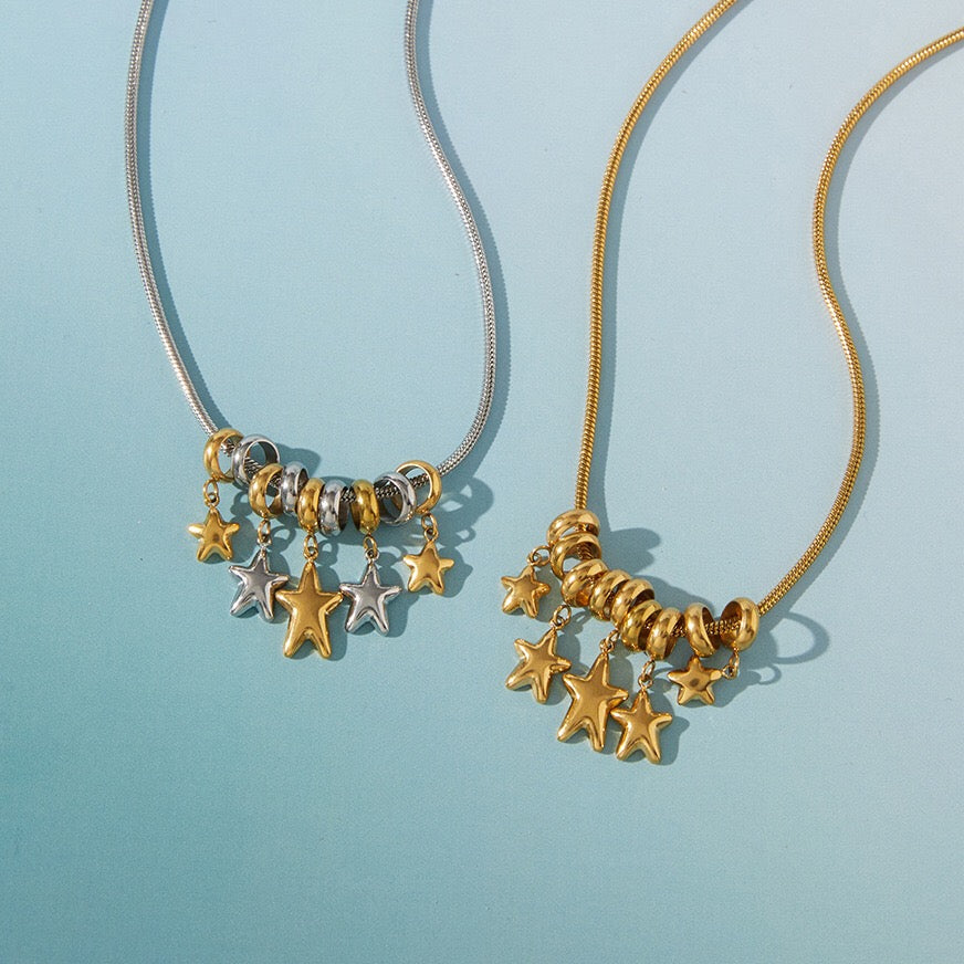 18K Gold and Silver Two Tone Nova Star Charm Long Necklace