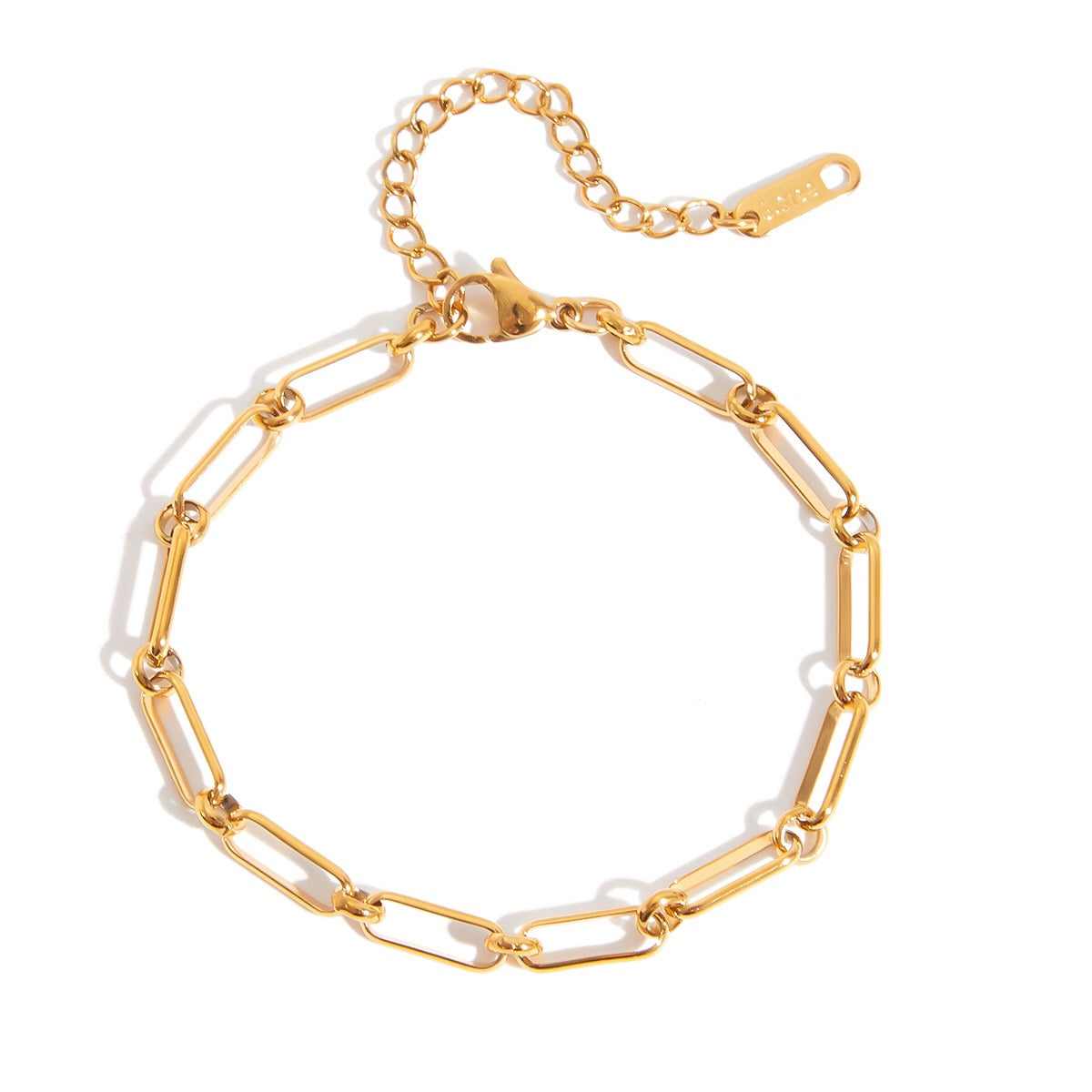 18K Gold Extra Bling Paperclip Chain Bangle Tennis Bracelet Stack