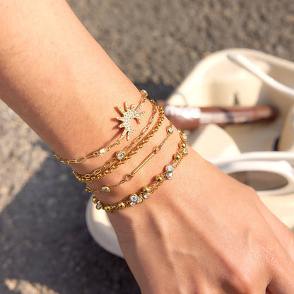 18K Gold Starry Light Dainty Bezel Beaded Chain Bracelet