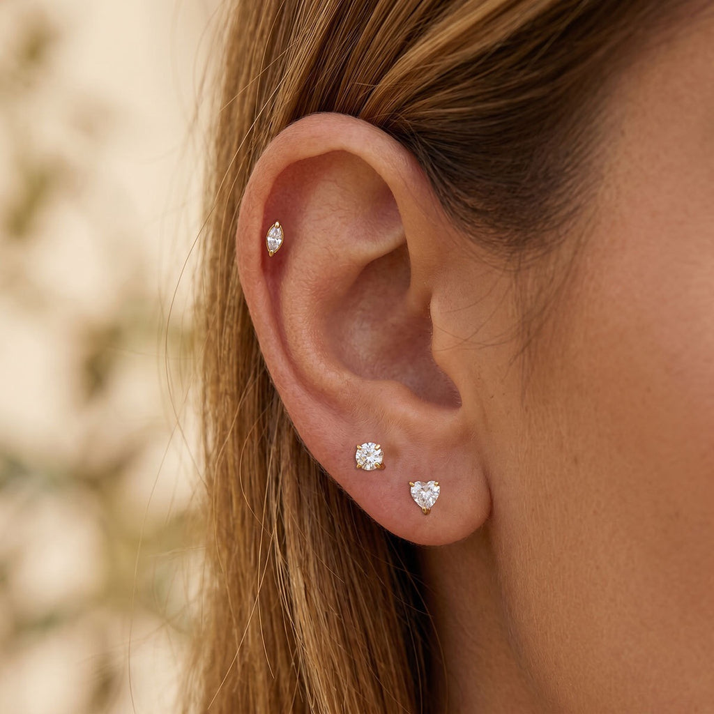 18K Gold Tiny Stars Flat Back Stud Nap Earrings Set