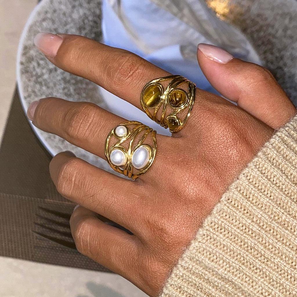18K Gold Bold Gemstone Statement Ring