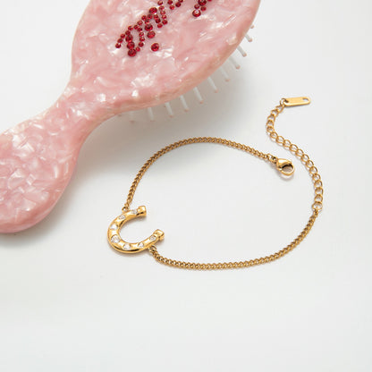 18K Gold Intimate Heart Tennis Horseshoe Chain Bracelet Stack