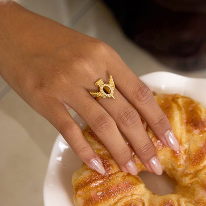 18K Gold Free Spirit Tiger Eye Bird Ring