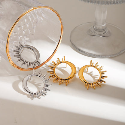 18K Gold Glowing Sun Statement Stud Earrings