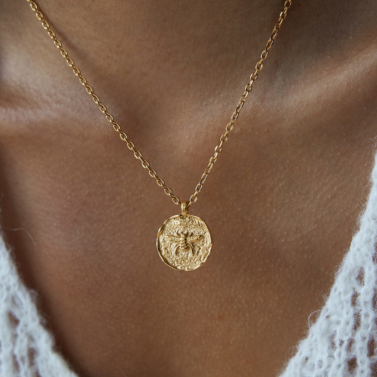 18K Gold Queen Bee Coin Pendant Necklace