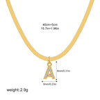 18K Gold Minimalist Glam Herringbone Chain Initial Dainty Necklace