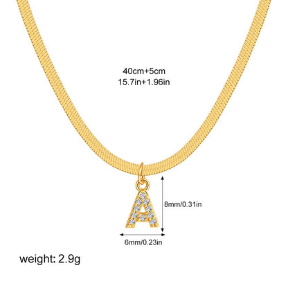 18K Gold Minimalist Glam Herringbone Chain Initial Dainty Necklace