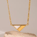 18K Gold Mother of Pearl Triangle Pendant Figaro Chain Necklace