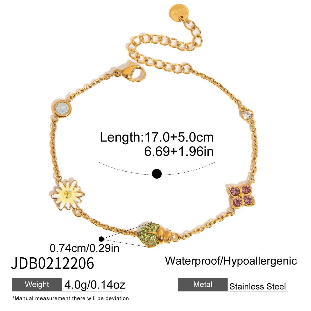 18K Gold Enchanted Garden Flower Dragonfly Butterfly Dainty Bracelet