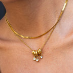 18K Gold Starry Ring Charm Pendant Herringbone Snake Chain Layered Necklace Set