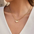 18K Gold Heart Keeper Pendant Paperclip Herringbone Snake Chain Layered Necklace Set