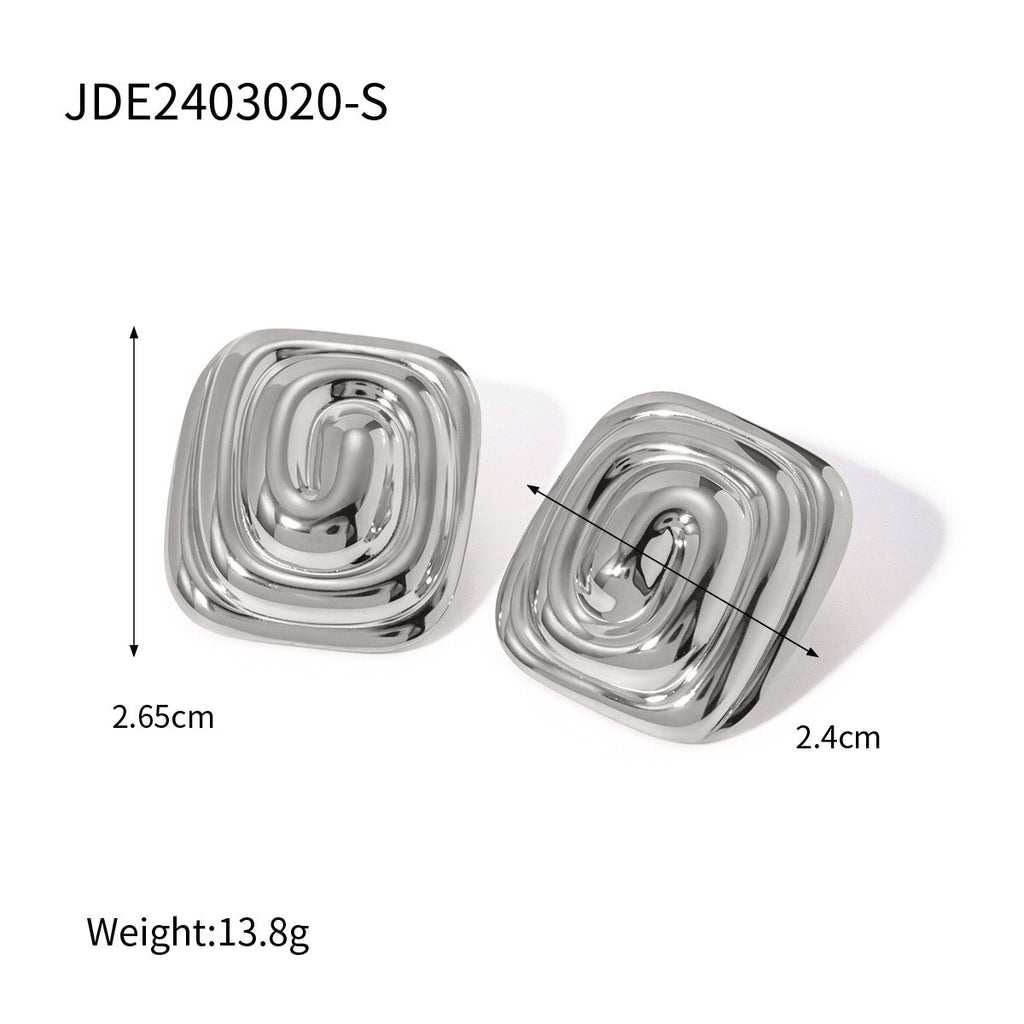 18K Gold Swirl Square Statement Stud Earrings