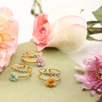 18K Gold Pastel Color Bejeweled Flower Ring