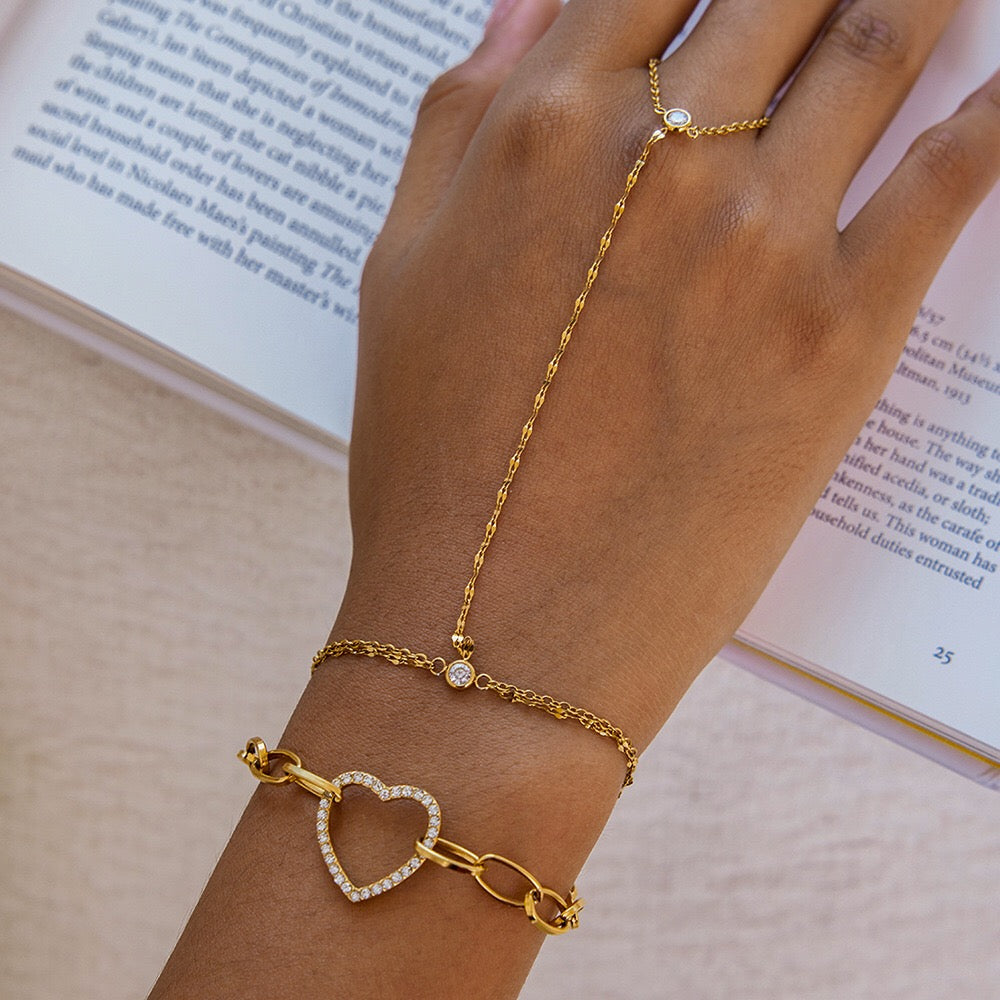 18K Gold Waterproof Glimmer Dainty Hand Chain Bracelet Stack