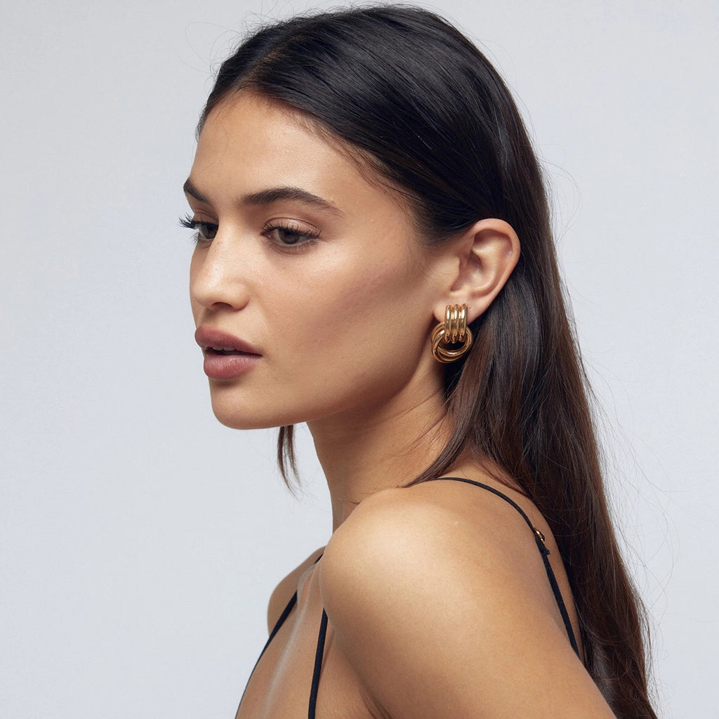 18K Gold Trendy Geometric Statement Stud Earrings