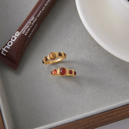 18K Gold Royal Tiger Eye Gemstone Stacking Ring