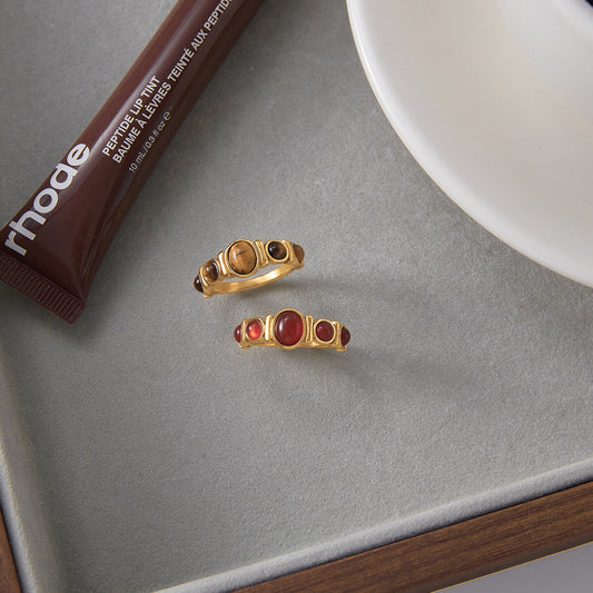 18K Gold Royal Tiger Eye Gemstone Stacking Ring