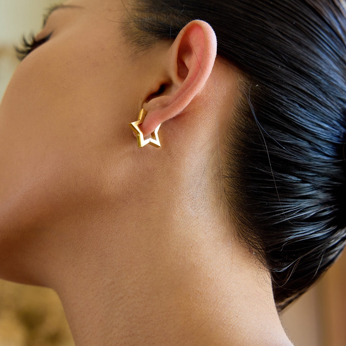 18K Gold Sweetheart Star Heart Small Hoop Huggie Earrings