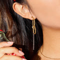 18K Gold and Silver Two Tone Paperclip Chain Mismatched Dangle Drop Stud Earrings