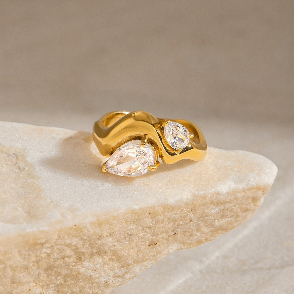 18K Gold Allure Abstract Geometric CZ Cocktail Ring