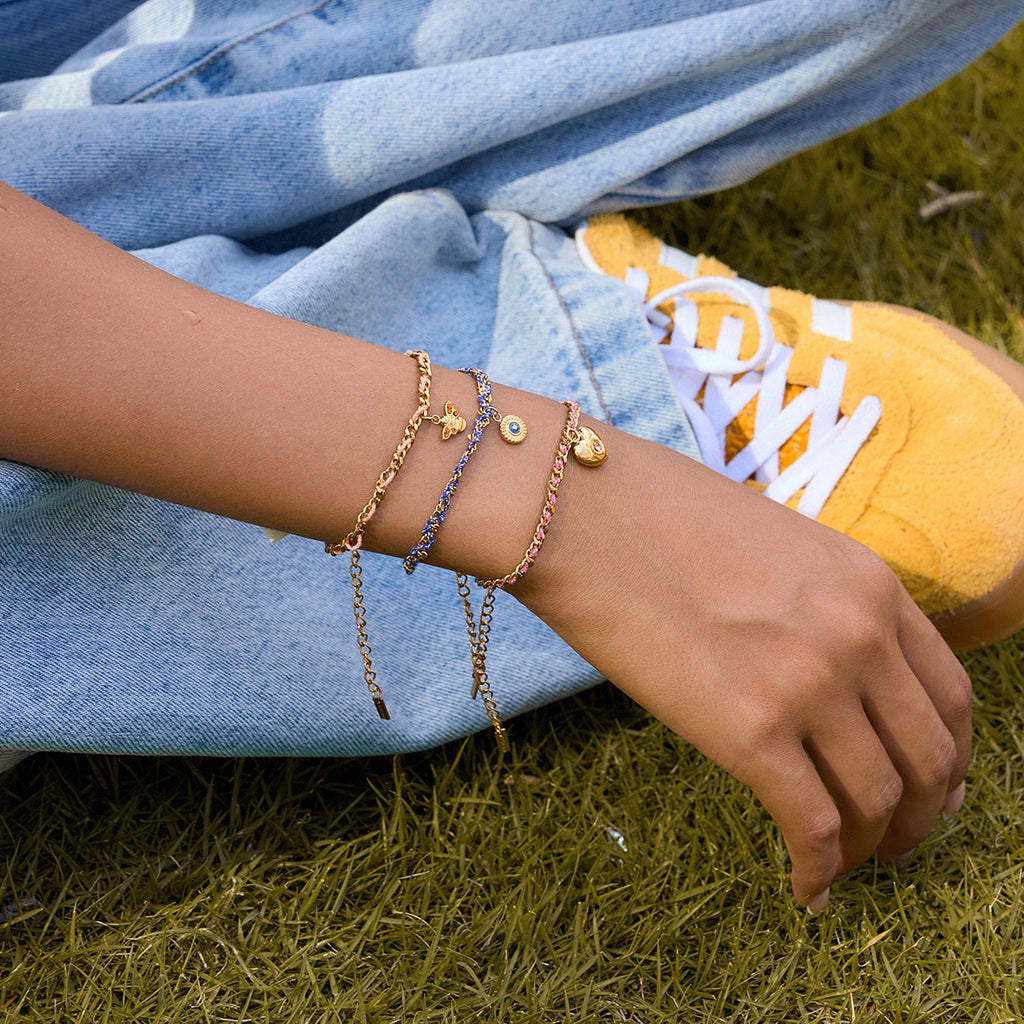 18K Gold Cozy String Chain Dainty Charm Bracelet
