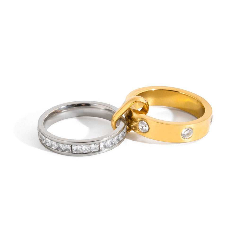 18K Gold and Silver Two Tone Noble Multiple Linked Eternity Spinelli Ring Stack