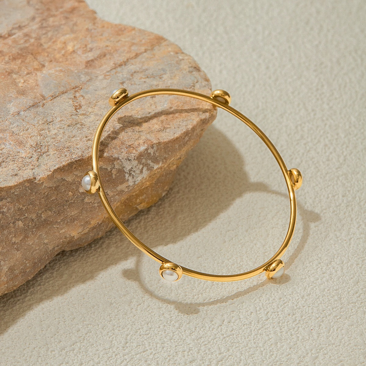 18K Gold Tiny Treasure Statement Slim Bangle Bracelet